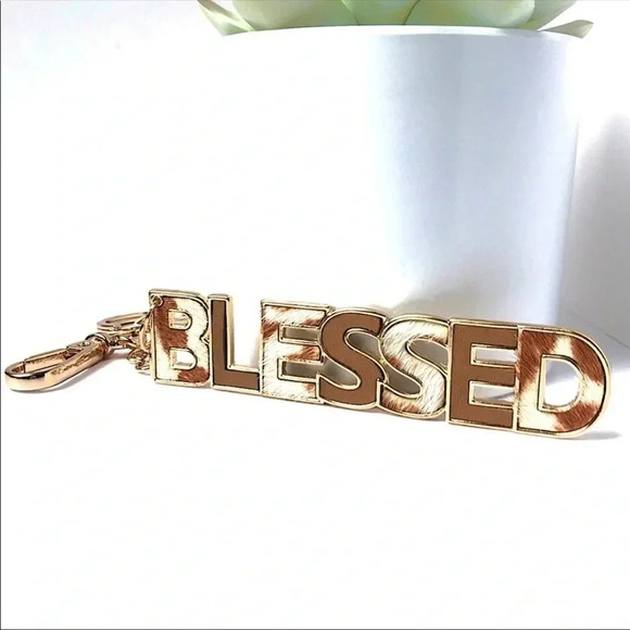 Cow Print BLESSED Keychain | Genuine Leather Faith Gift Accessory - Picture 4 of 5